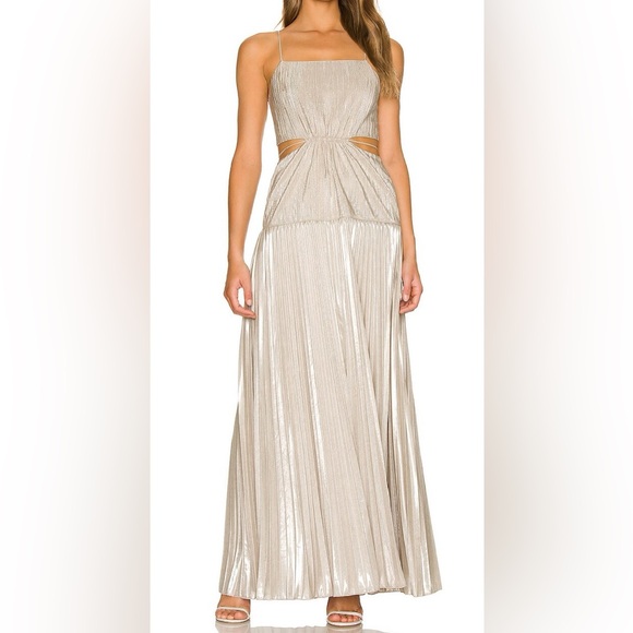 Johnathan Simkhai621-1019-P CHAMPAGNEDaisy Plisse Lame Dress NWT